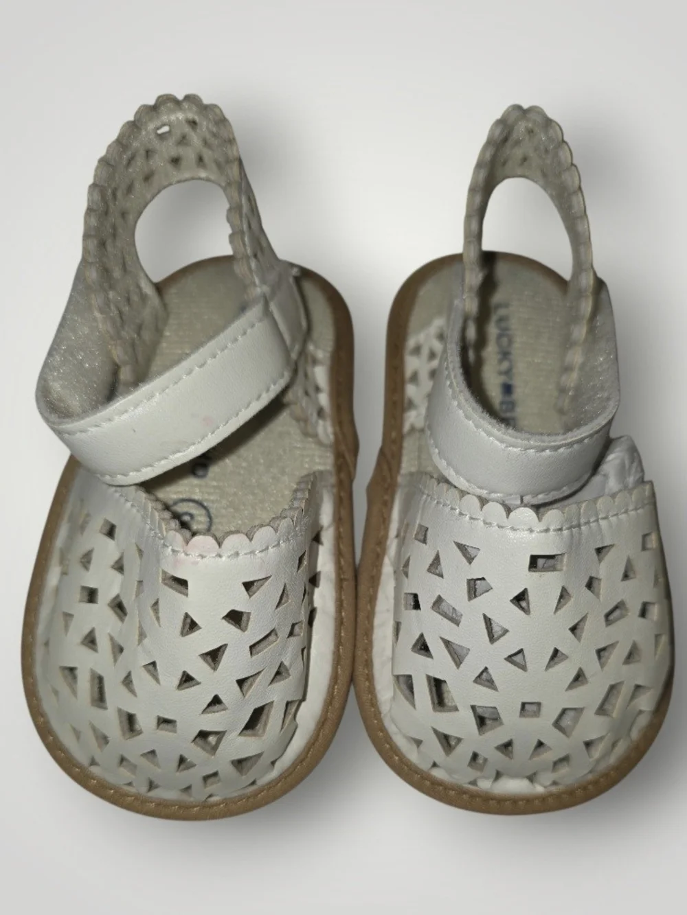 Lucky Brand White Baby Cutout Leather Sandals